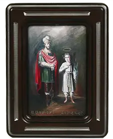 Икона "Военачальник Святой Саркис и Святой Мартирос" в резной рамке, 20 х 15